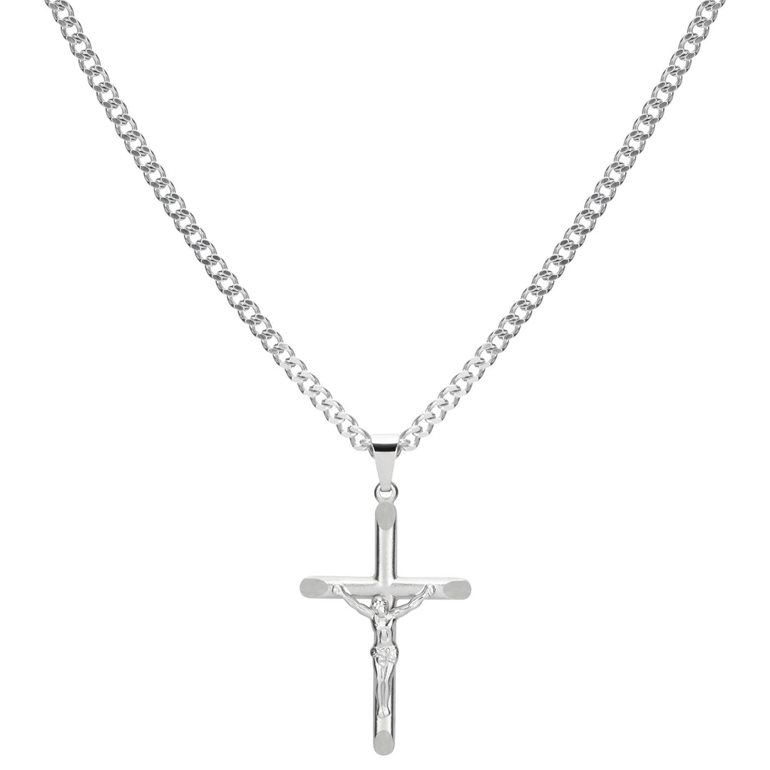 925 Silber 2,4mm Panzer Halskette mit Kreuzanhänger Jesus Groß für Herren und Damen von Deinschmuck by TL