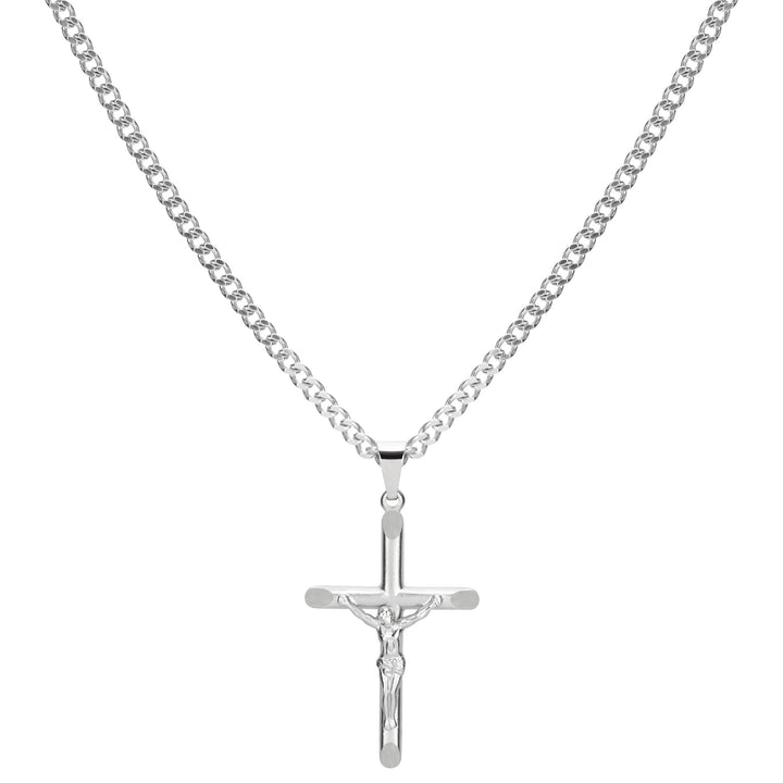925 Silber 2,4mm Panzer Halskette mit Kreuzanhänger Jesus Groß für Herren und Damen von Deinschmuck by TL