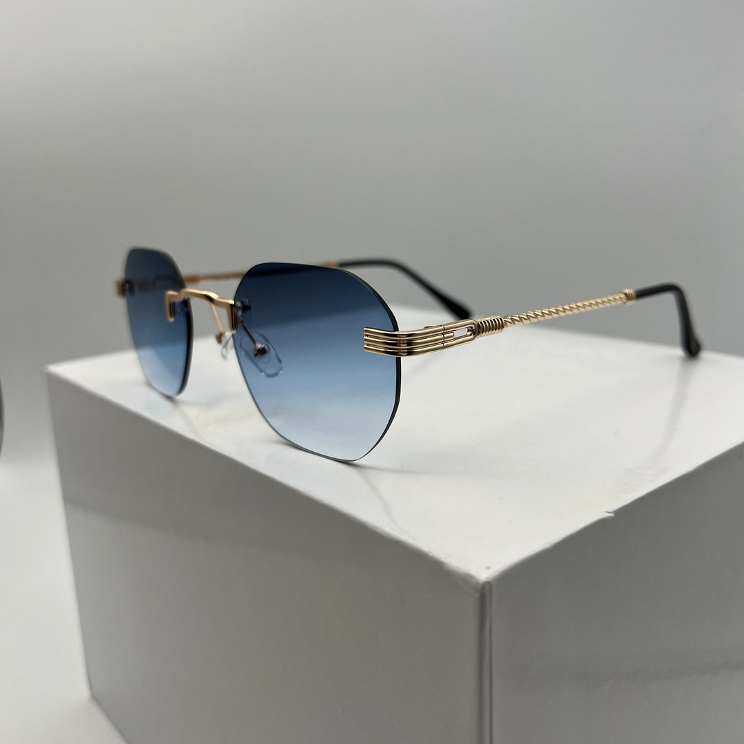 Randlose Retro Designer Sonnenbrille für Herren & Damen in Gold & blau von Deinschmuck by TL