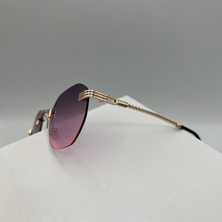 Randlose Retro Designer Sonnenbrille für Herren & Damen in Gold & Lila von Deinschmuck by TL