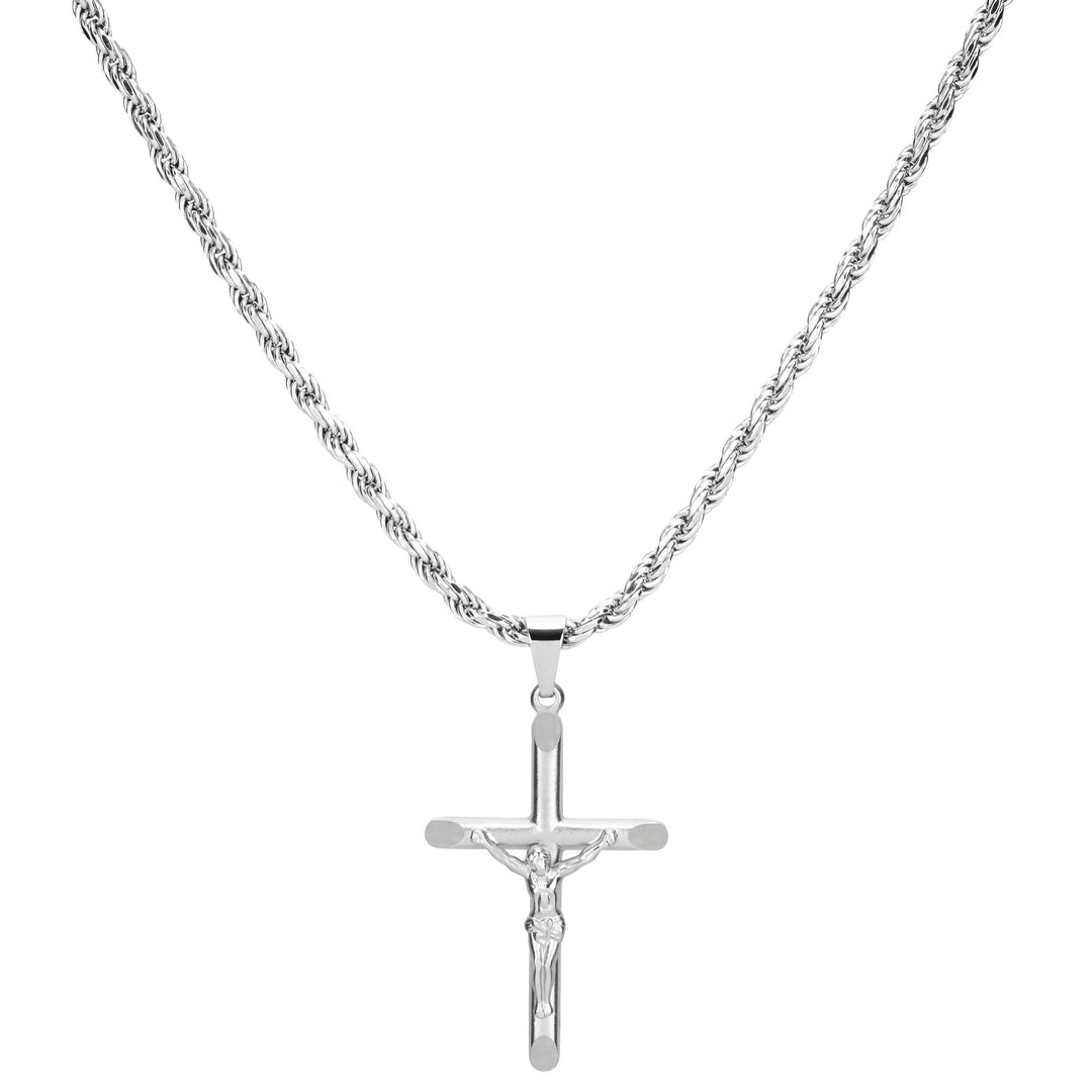 925 Silber 2,3mm Kordel Halskette mit Kreuzanhänger Jesus Groß für Männer und Frauen von Deinschmuck by TL