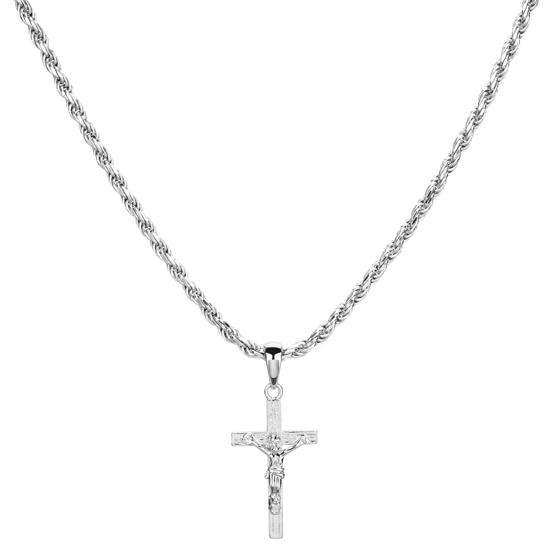 925 Silber 2,3mm Kordel Halskette mit Kreuzanhänger Jesus klein für Männer und Frauen von Deinschmuck by TL