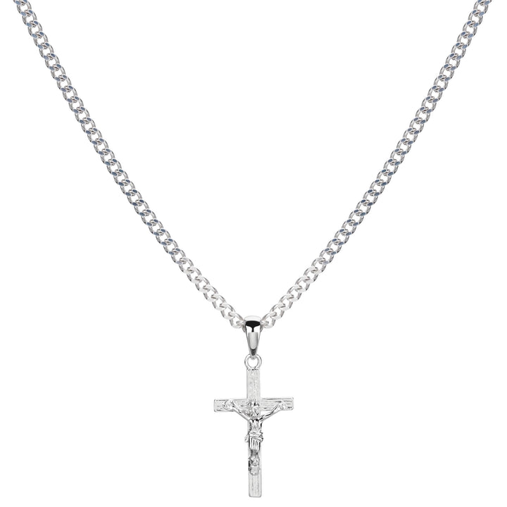 925 Silber 2,4mm Panzer Halskette mit Kreuzanhänger Jesus klein für Herren und Damen von Deinschmuck by TL
