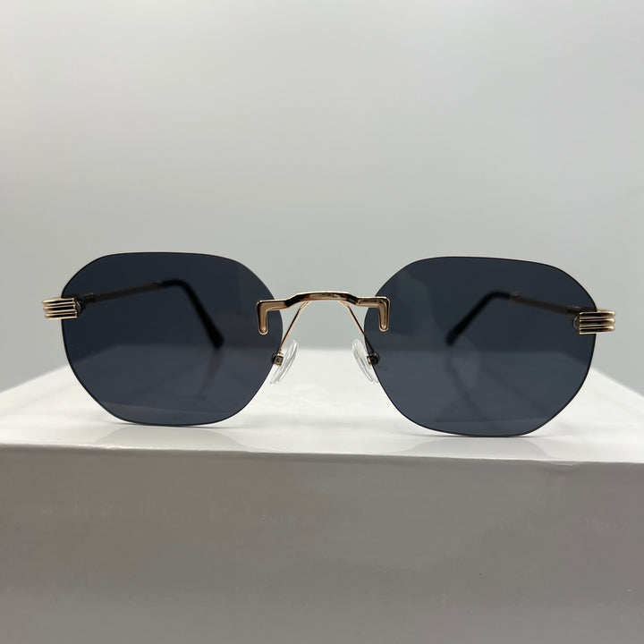Randlose Retro Designer Sonnenbrille für Herren & Damen in Gold & Schwarz von Deinschmuck by TL