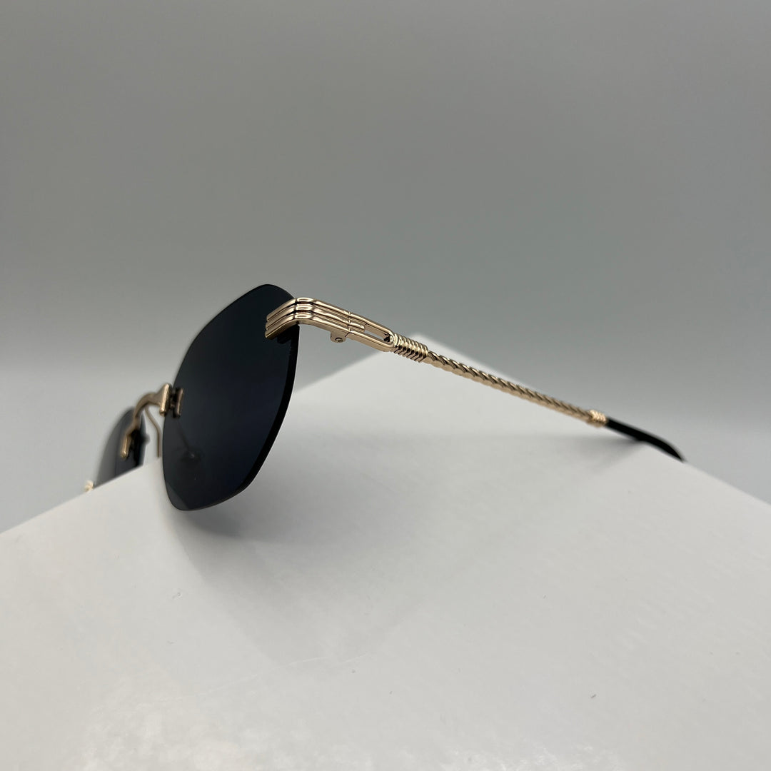 Randlose Retro Designer Sonnenbrille für Herren & Damen in Gold & Schwarz von Deinschmuck by TL