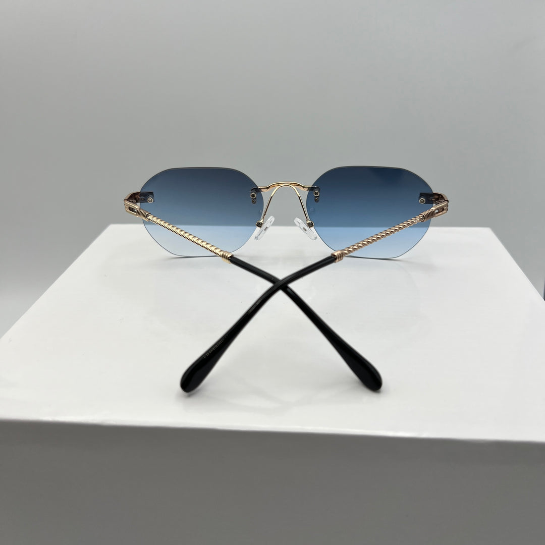 Randlose Retro Designer Sonnenbrille für Herren & Damen in Gold & blau von Deinschmuck by TL