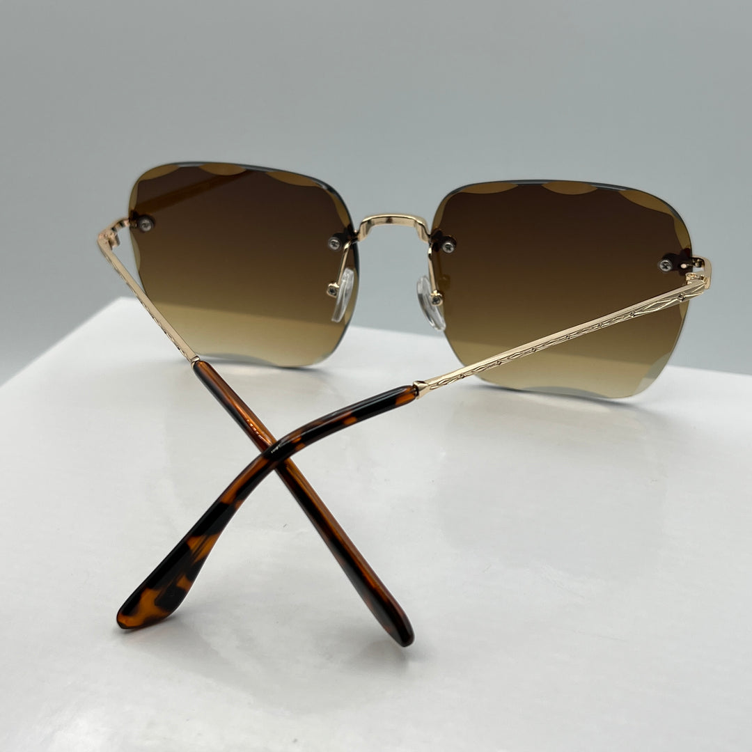 Randlose Retro Oversize Designer Sonnenbrille für Damen in Gold & Braun mit abgekanteten Gläsern von Deinschmuck by TL