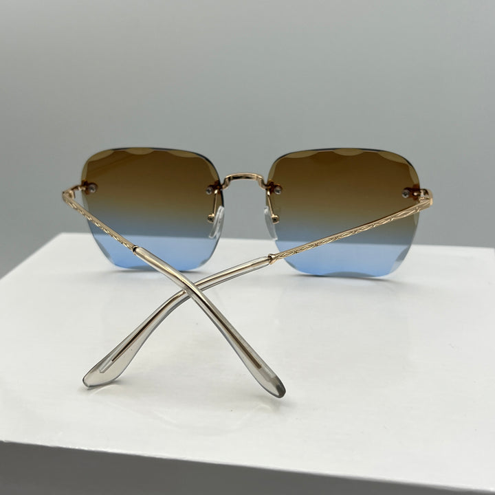 Randlose Retro Oversize Designer Sonnenbrille für Damen in Gold & Mehrfarbig mit abgekanteten Gläsern von Deinschmuck by TL