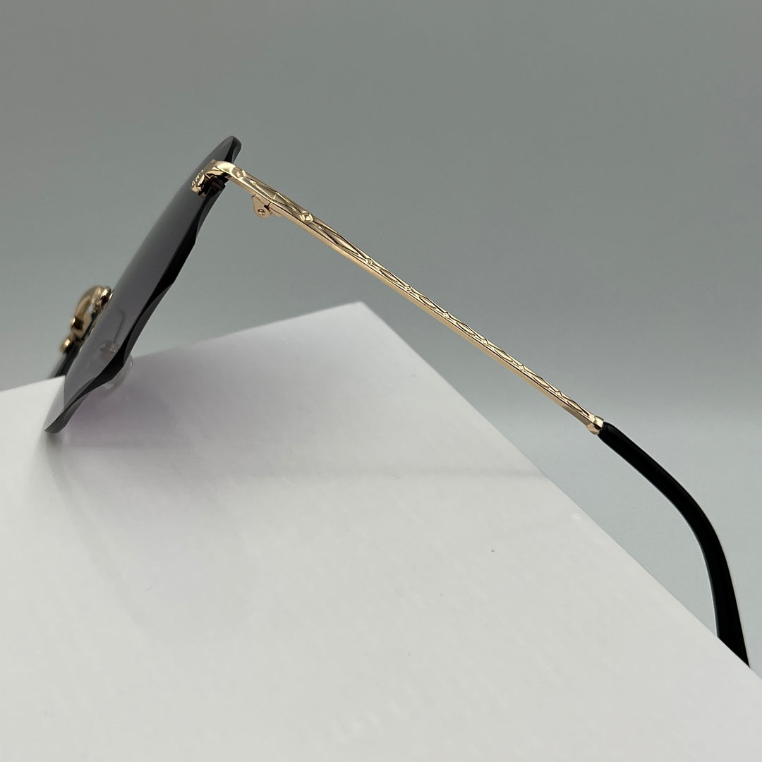 Randlose Retro Oversize Designer Sonnenbrille für Damen in Gold & Lila mit abgekanteten Gläsern von Deinschmuck by TL