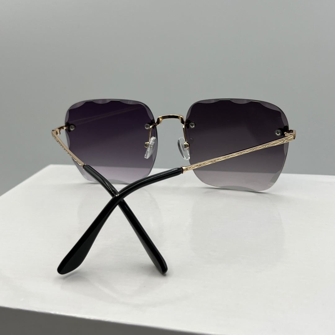 Randlose Retro Oversize Designer Sonnenbrille für Damen in Gold & Lila mit abgekanteten Gläsern von Deinschmuck by TL