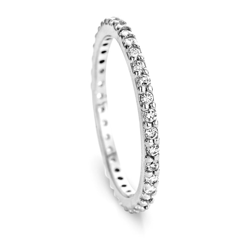 925-Sterlingsilber-Damen-Eternity-Memoire-Ring-mit-Zirkonia-Rhodiniert-in-2mm-breite