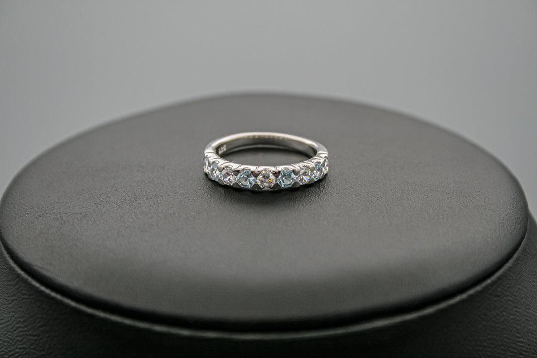 925 Sterling Silber Ring mit Zirkonia und Blauer Topas Edelsteinen rhodiniert